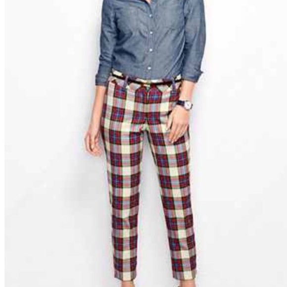 Lands End Tartan Plaid Twill Ankle Pant 